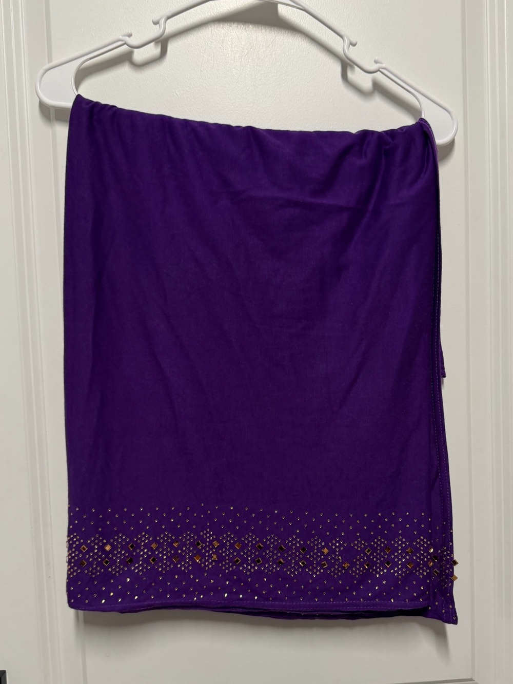 Purple Jersey Hijab Scarf Gold Rhinestone Embellished Stretchy